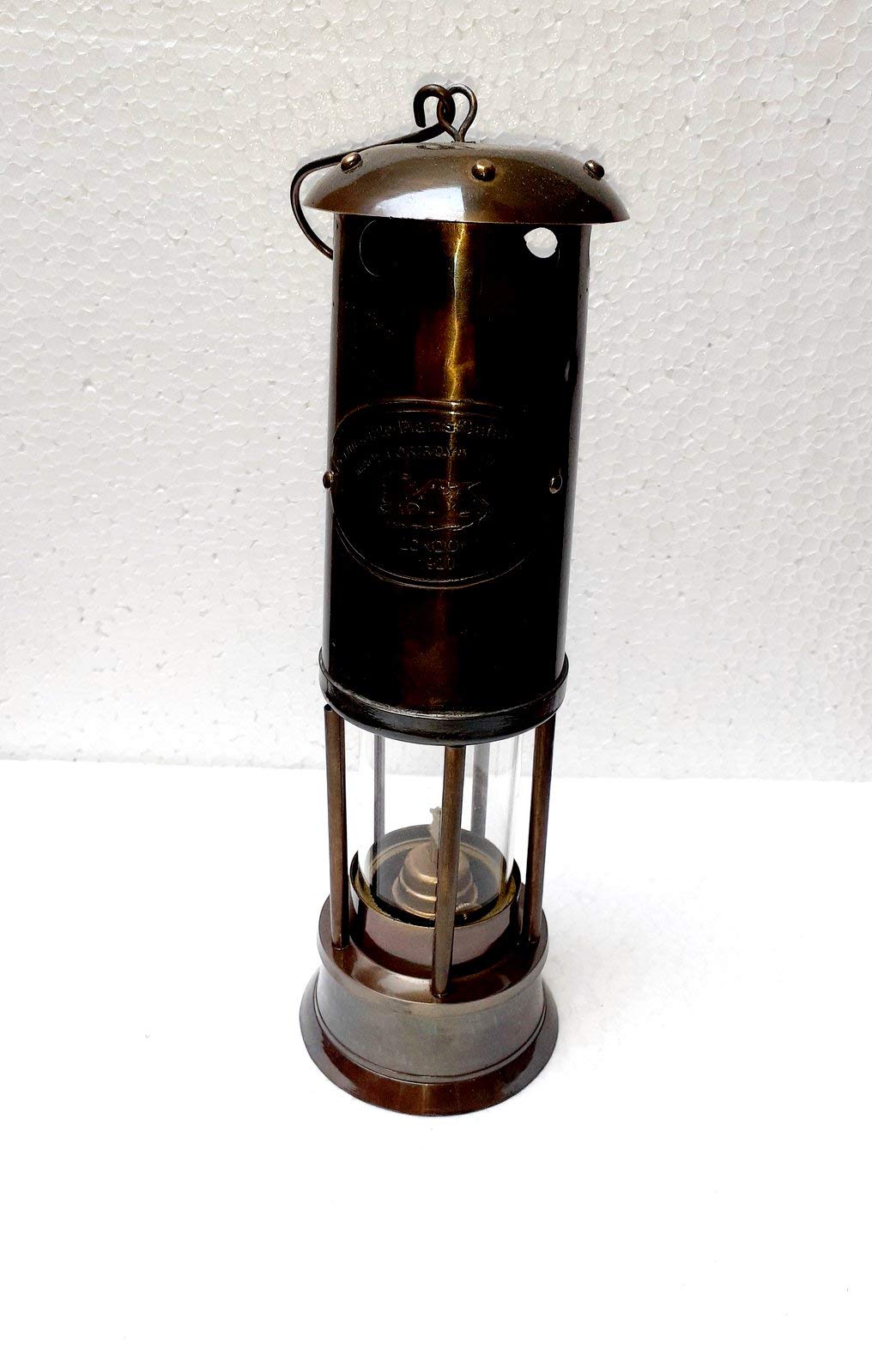 Lámpara náutica de aceite de carbón de latón antiguo y vidrio marrón de 11 pulgadas aprox. decorativa para el hogar, lámpara de aceite con mecha de linterna antigua