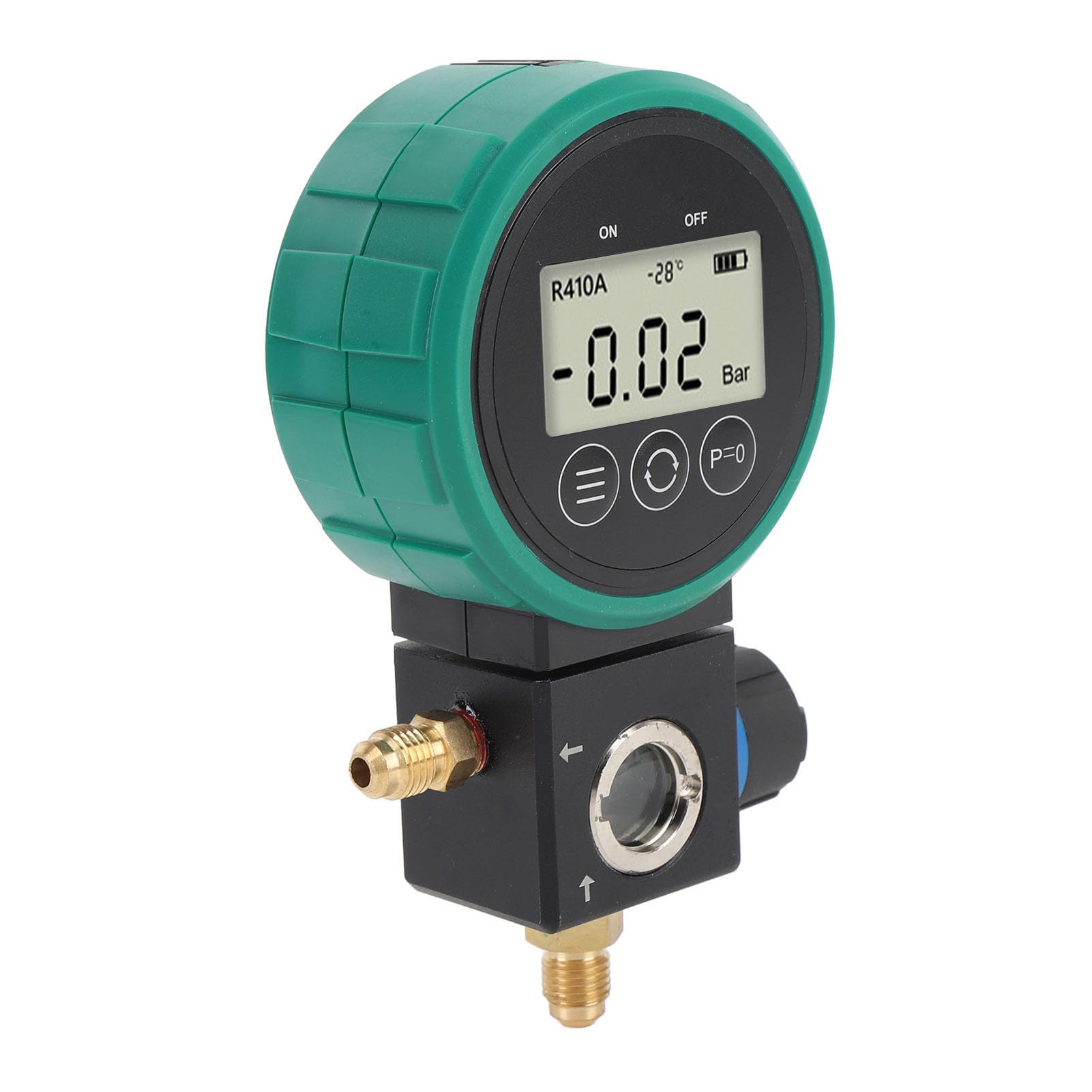 SIXRUN Gruppo Manometrico HVAC Digitale, con Controllo a Valvola a Sfera e Display LCD per Test di Pressione e Temperatura su Sistemi AC con Refrigeranti R410A, R32, R134a