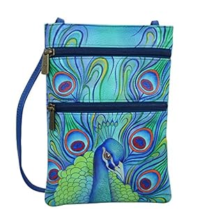 Blauer Pfau! Leder Schultertasche mit Rei&szlig;verschl&uuml;ssen, Handy & Co. | Geschenk-Taschen