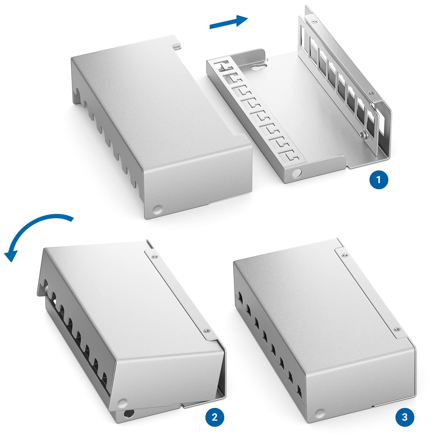 deleyCON 8-Poorts CAT 7 Patchpaneel SET Distributie Paneel Modulair 1 U 10 Inch Rekinstallatie 8x CAT 7 Keystone-Modules RJ45 LAN Netwerk 10 Gbit/s 600 MHz Installatiekabel Zwart