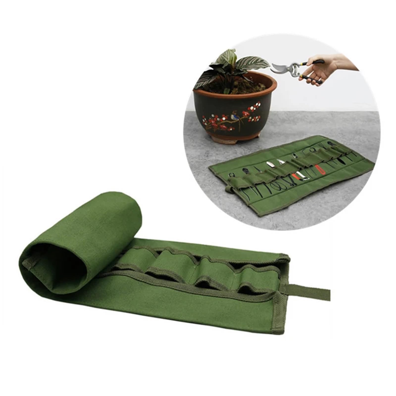 Bolsa enrollable para herramientas de jardín Bonsai, alicates lona(Gray)