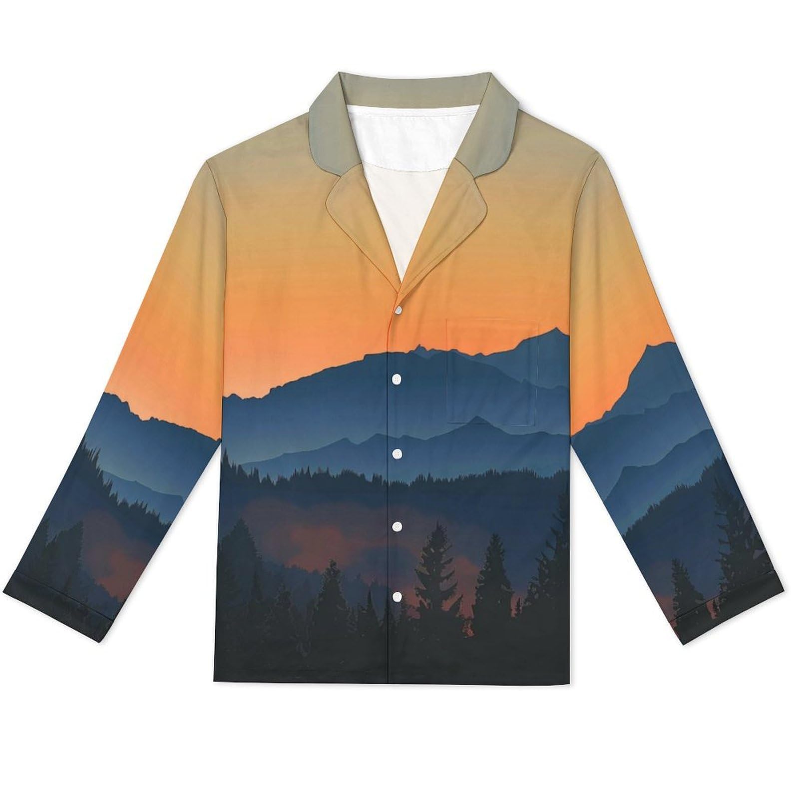 OLEETS Pigiama A Maniche Lunghe da Uomo - Paesaggio Montano Top E Pantaloni in 2 Pezzi Pigiama Casual E Ampio A Maniche Lunghe Morbido Autunnale E Invernale.
