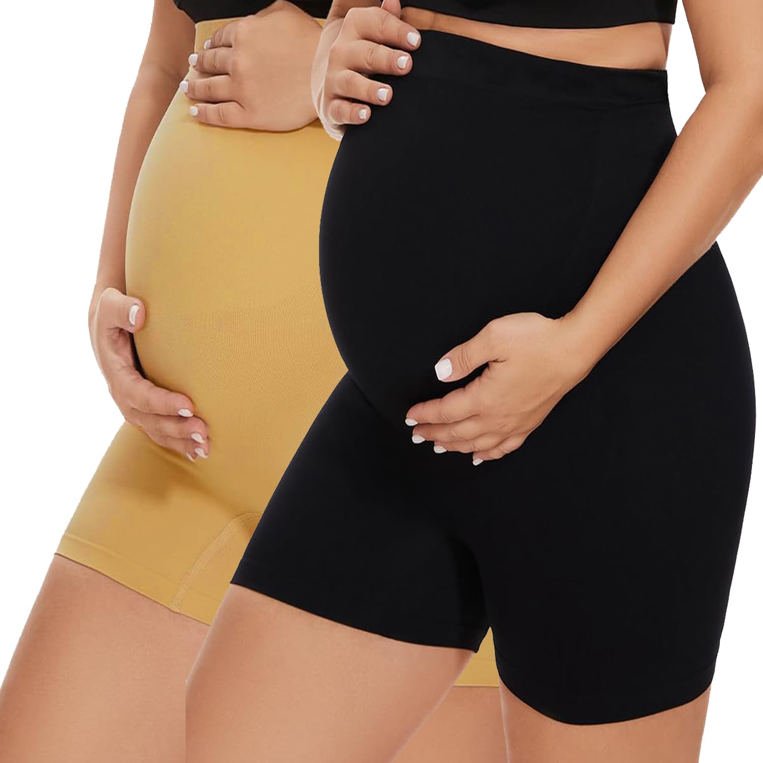 Evamomies Women's High Waist & Mid-Thigh Cotton Lycra Maternity Shorts|Pregnancy Panty|Maternity Panties Over The Belly for The Pre & Post Pregnancy-image-38