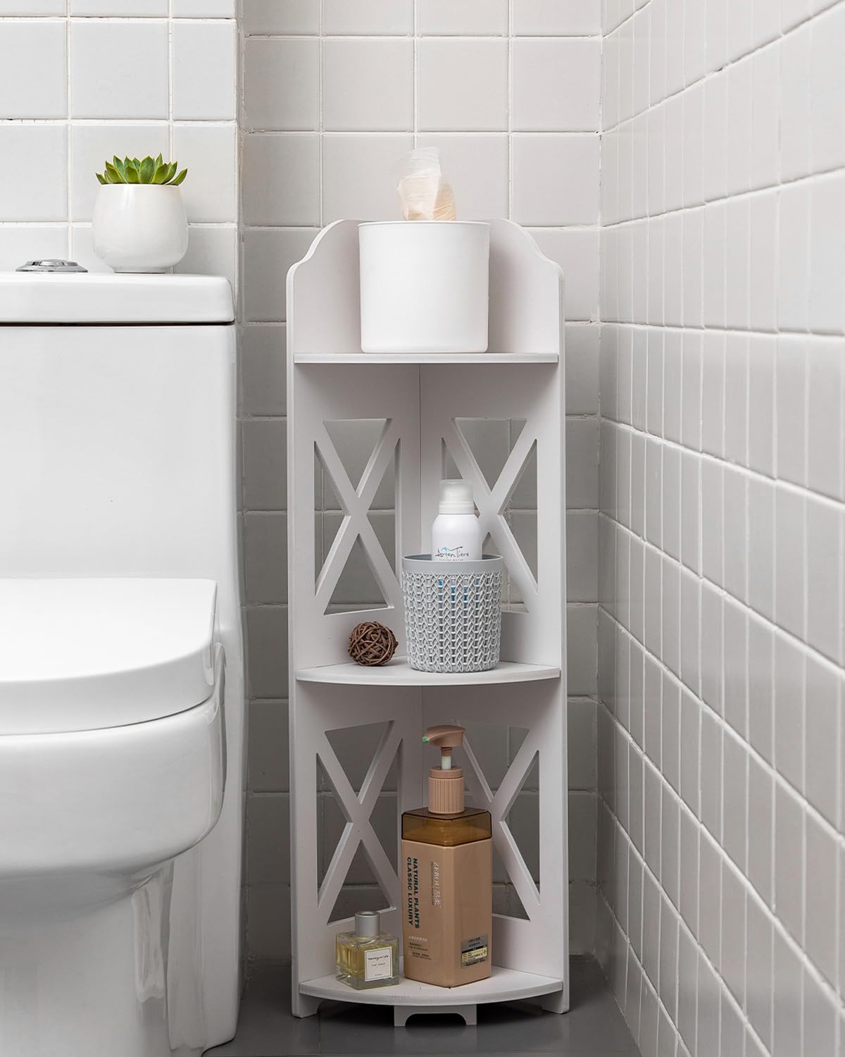 Corner Shelf Stand, Storage Organizer Great for Bathroom, Corner Shelf Perfect for Small Space,Waterproof Stand Also Use for Toilet Paper Stand,White