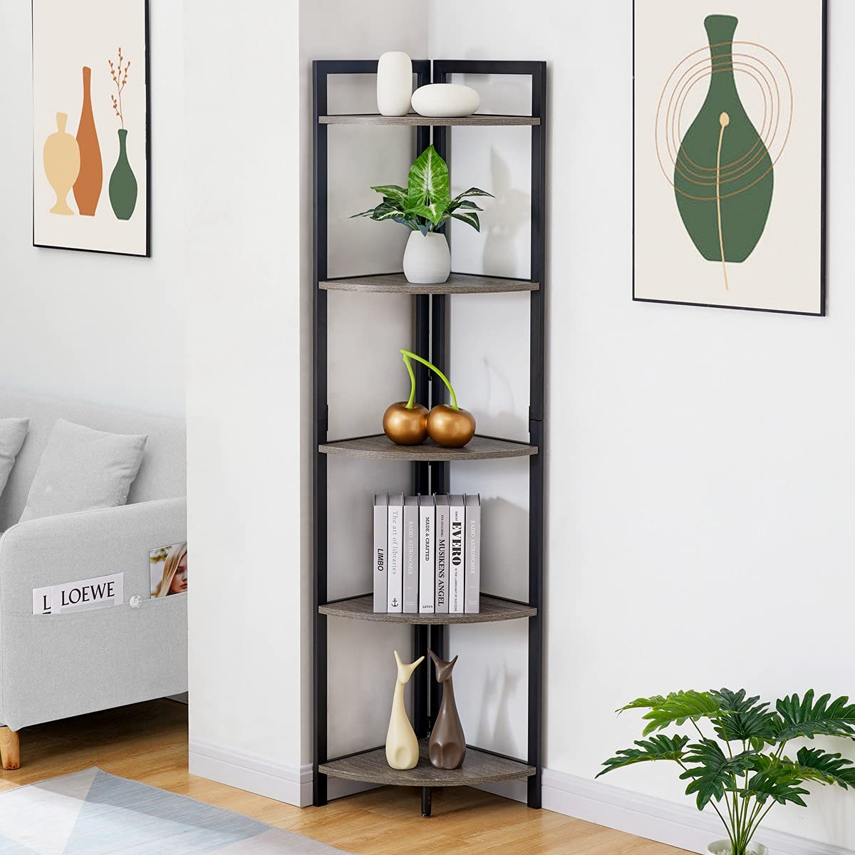 Buy BON AUGURE Industrial Corner Shelf Stand, Rustic 5Tier Tall Corner