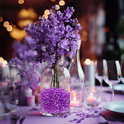 Miniatura 2 de HappyFiller 5500 mini cuentas acrílicas de confeti morado para fiesta, piedras preciosas dispersas de 0.276 in para relleno de jarrón, soporte para