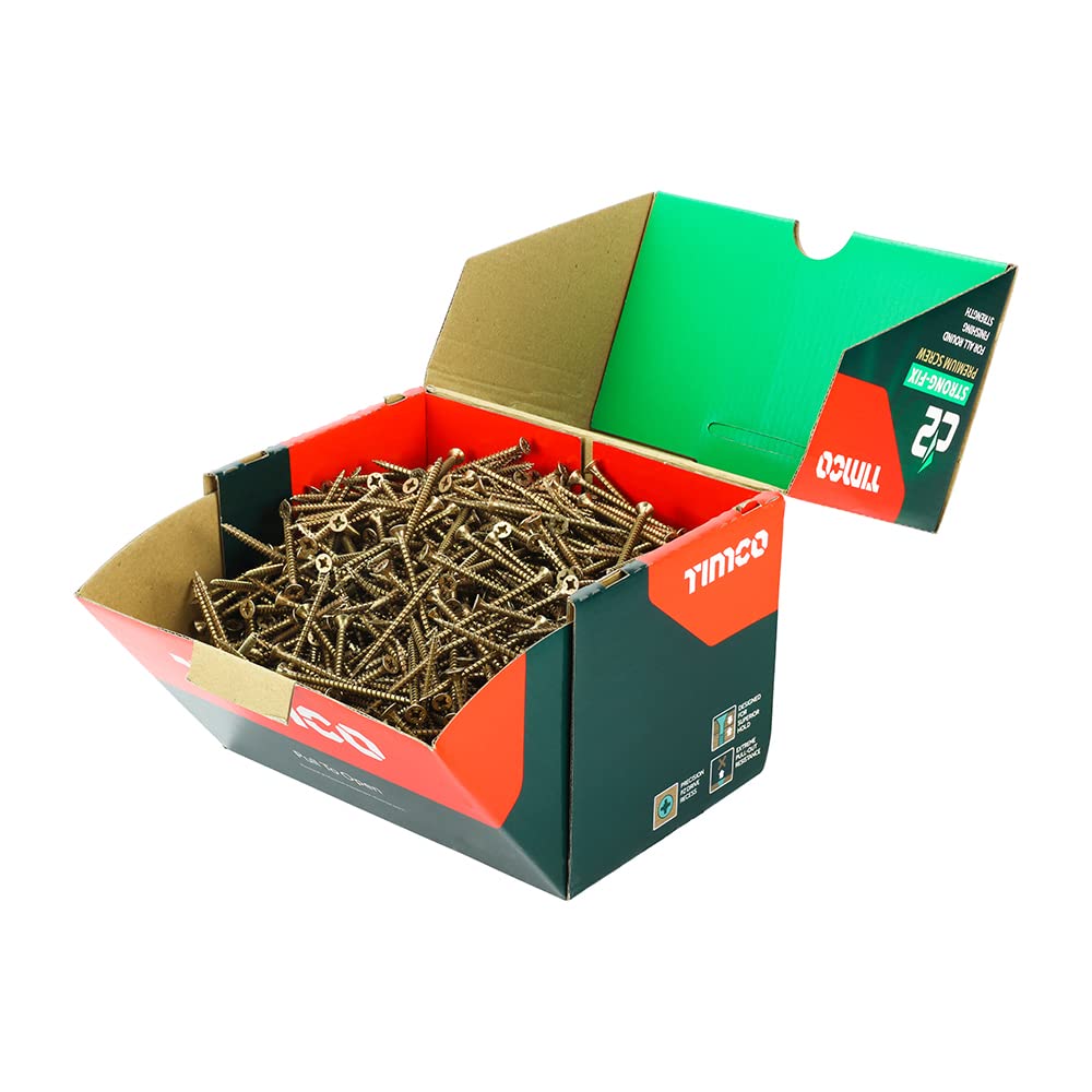 Timco Yellow 40060C2ind C2 Strong-Fix Multi-Purpose Premium Screws - Industry Pack - Pz - Double Countersunk - 4.0 X 60 Box 1000