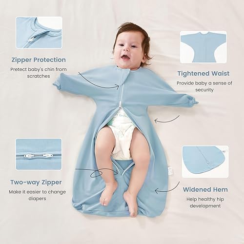 Miniatura 4 de ZIGJOY Pañales de transición para bebés recién nacidos saco de dormir con brazos de 0,5 tog para 3-6-12 meses, aleta de tiburón de algodón suave,