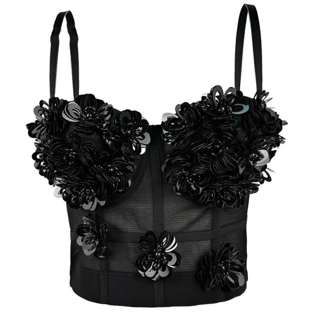 Yeuyyben Top corto da donna con paillettes corsetto senza maniche party club slim fit moda canotta