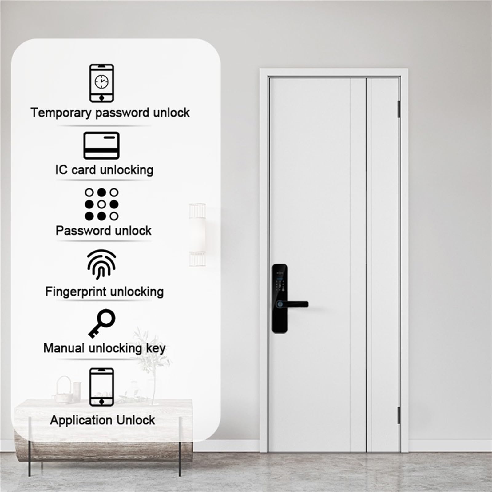 Serrure de porte intelligente électronique numérique, avec caméra biométrique, carte à empreintes digitales, mot passe, déverrouillage par clé Bureau Commercial(Single tongne-60-70)