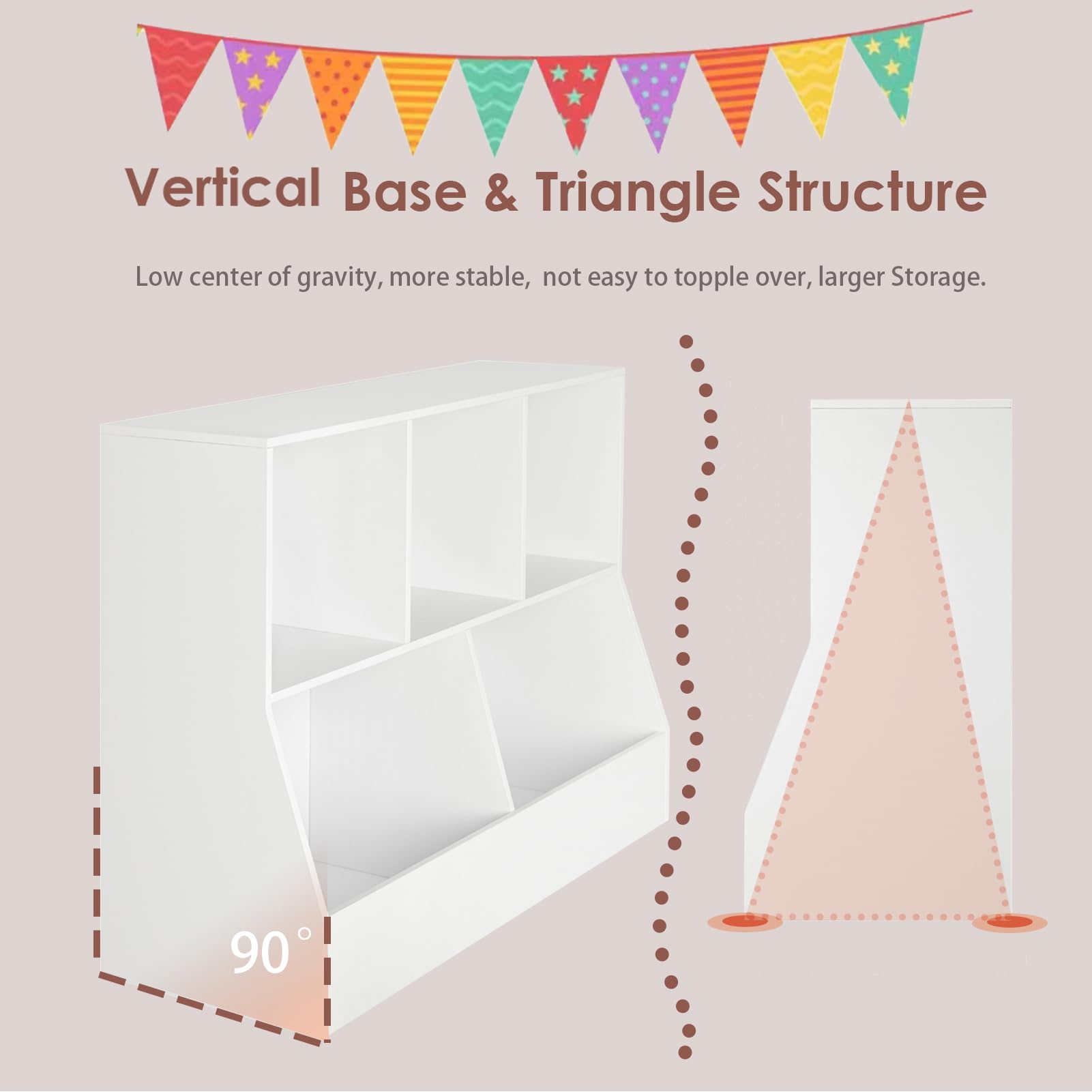 DINZI LVJ Toy Storage Organizer, Kids Bookshelf, Wood Toy Storage Cabinet, 5 Cubby Children Bookcase, 39.4