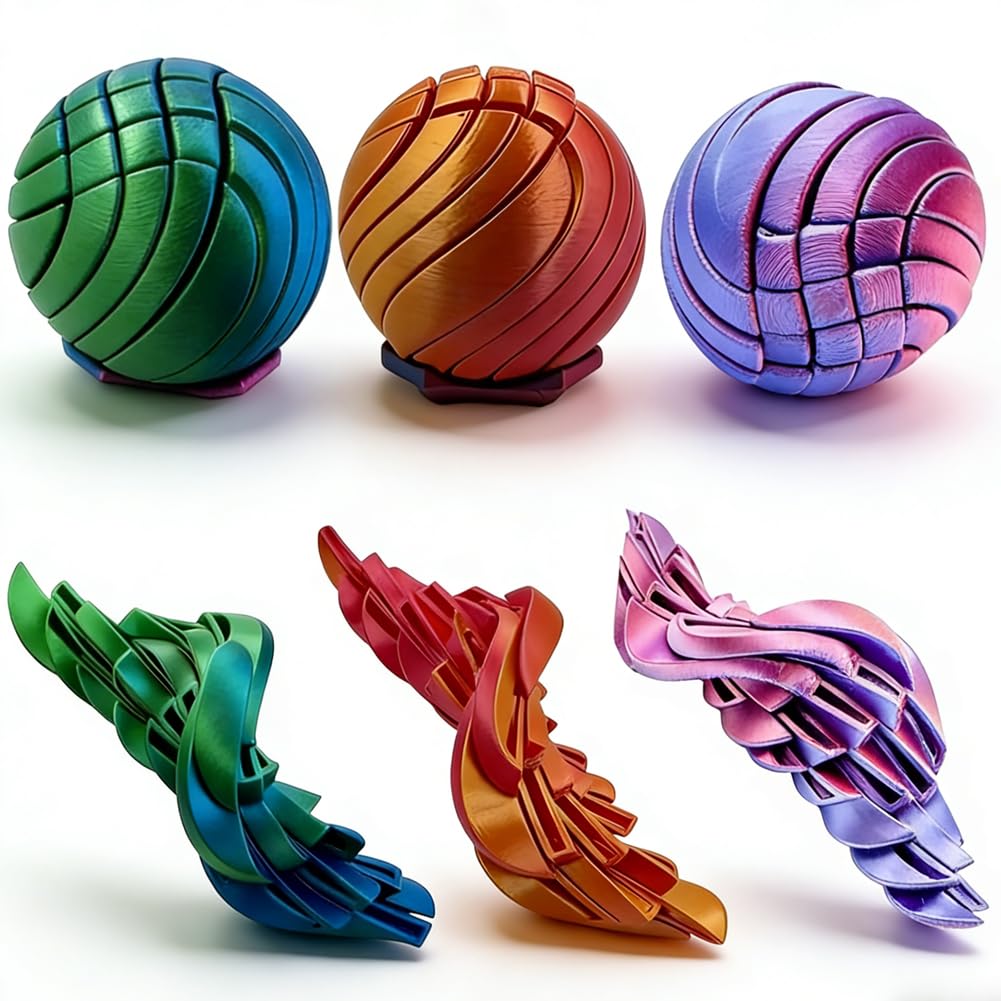 3D Printed Fidget Ball,3pcs Gear Liquid Flow Ball Sensory Fidget Stress ReliefBall,3D Printing Slime Balls Fidget For Kids Boys Girls Home Work Study Breaks Long Commutes
