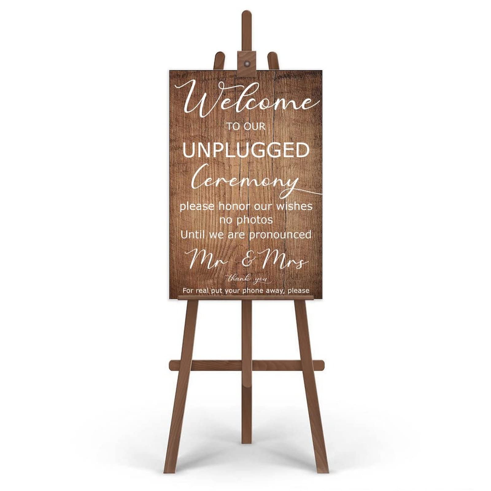 Unplugged Hochzeitsschild – Zeremonieschild – vertikales Hochzeitsschild aus Holz – rustikale Hochzeitsdekoration 76,2 x 50,8 cm