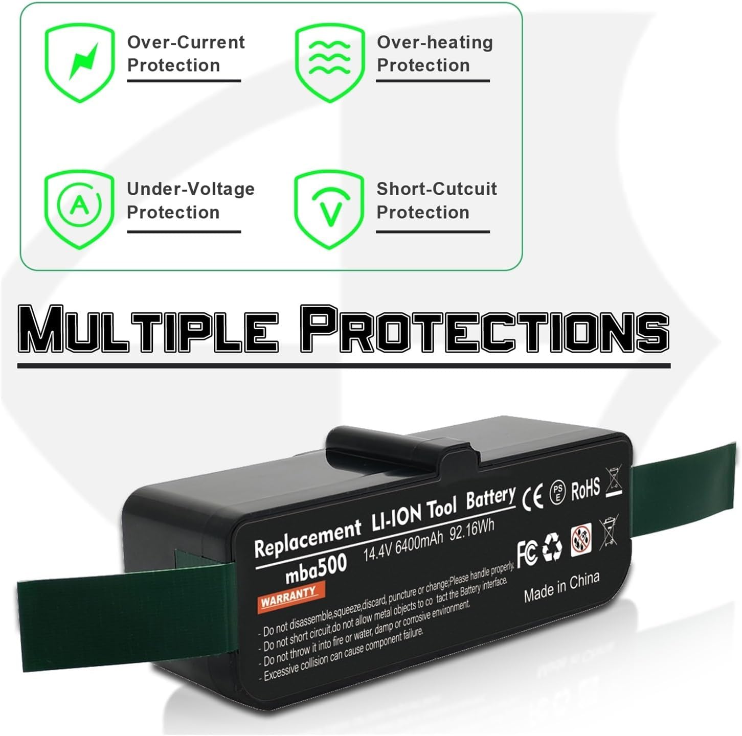 14.4V 6400mAh Robot Vacuum Cleaner Battery Spare, Compatible With Roomba 500 600 700 800 900 Series 595 620 650 780，Clean The Parts