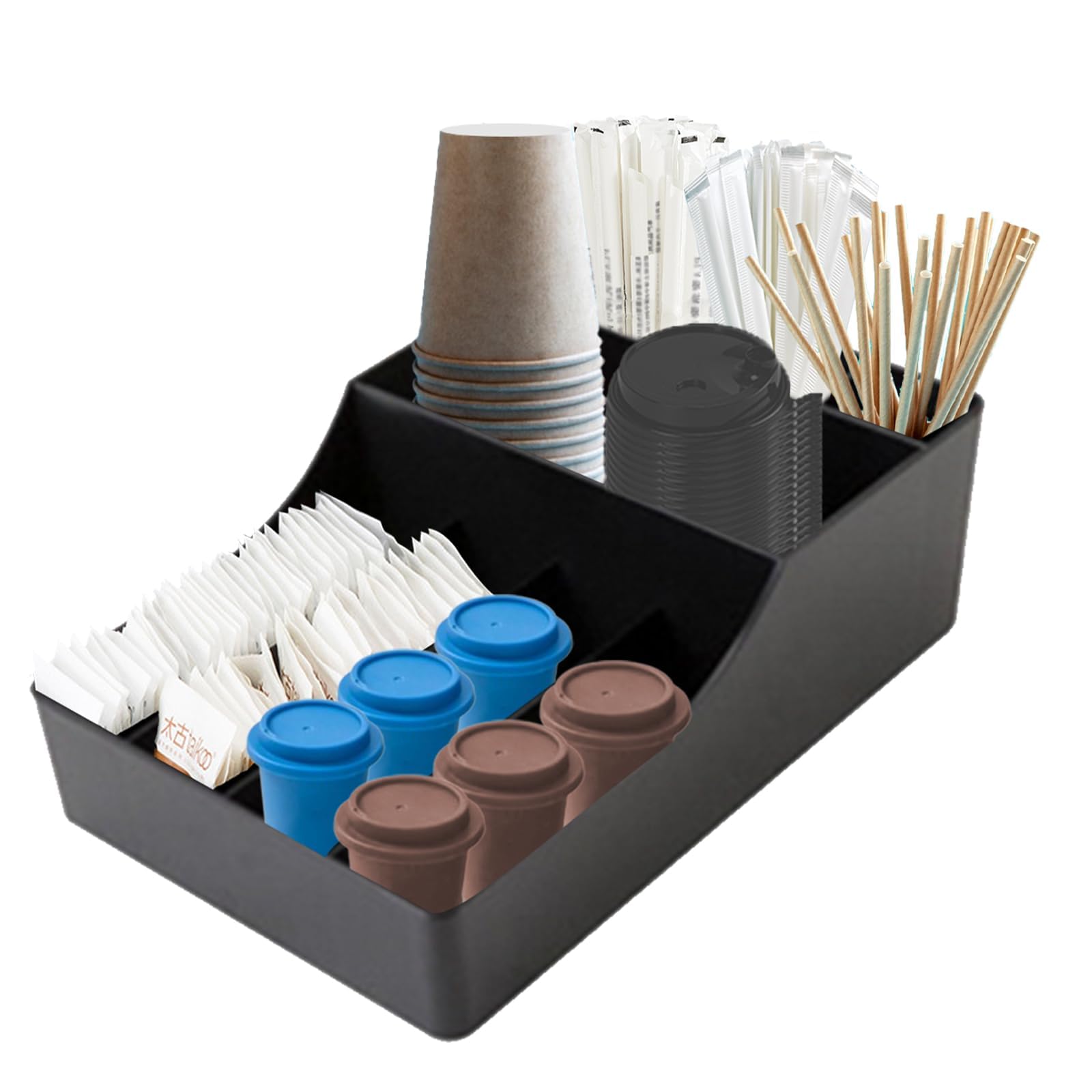 GAESHOW Organizzatore Professionale per Caffetteria, Coffee Station Porta Caffè Professionale, Cassettiera Multiscomparto 9 Scomparti per Bicchieri Cannucce Tovaglioli Posate Zucchero