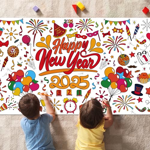 OHOME-Happy-New-Year-Giant-Coloring-PosterTablecloth-New-Years-Decorations-2025-30-x-72-Inches-Jumbo-Coloring-Banner-Kids-Crafts-Activities-Party-Decorations-New-Years-Eve-Party-Supplies