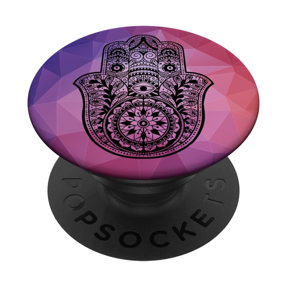 Black Hamsa Hand of Fatima Pink Purple Polygon PopSockets Adhesive PopGrip