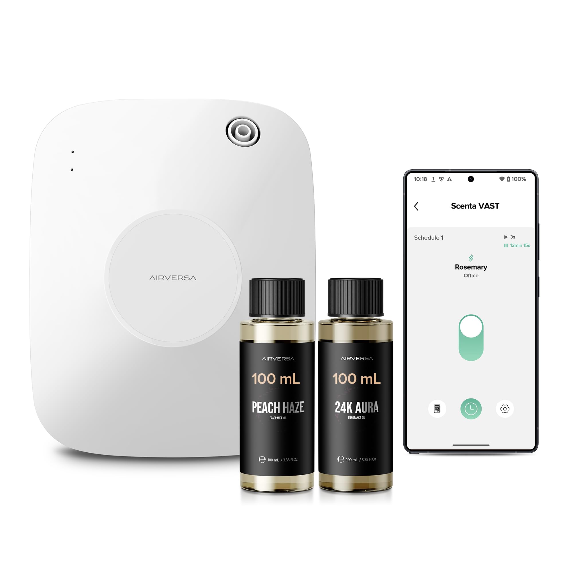 Airversa Smart Waterless Essential Oil Diffuser, 400mL Capacity with 200mL Fragrance Scent Oils, Up to 2000 sq ft Scent Air Machine with 12A1V Power