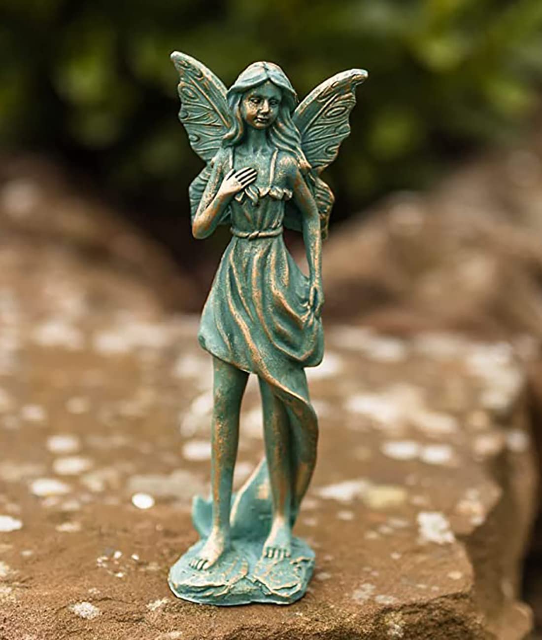 Garden Mile Women's Bronze Standing Fairy Figurine Waterproof Weather Resistant Garden Ornaments Outdoor Unusual Fairy Decorations Indoor Outdoor Statues Perfect Garden Gifts For Men Patio House Ornament
