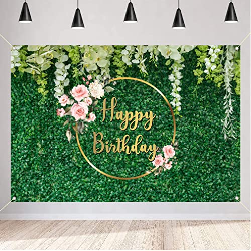 Decoración de cumpleaños para niñas/Mujeres, Banderas de cump leaños, Hojas Verdes, Cartel de Tela, Cartel de cumpleaño s, Fondo de Feliz cumpleañ os