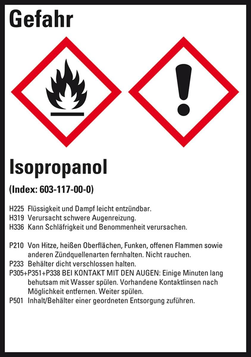 Gefahrstoffetikett Isopropanol, GefStoffV/GHS/CLP, Folie, 52x74mm, 10/Bogen