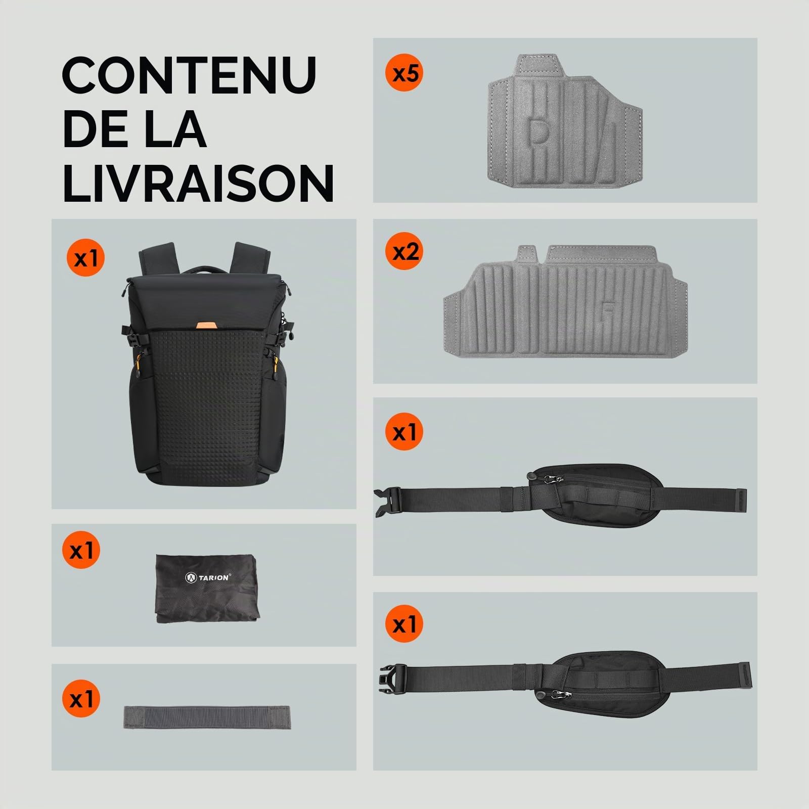 TARION Sac à Dos Photo Professionnel - Compartiment 16'' pour PC + Ouvertures Latérale/Arrière Rapides, Housse Imperméable et Ceinture Amovible - Pour Appareils DSLR Thorner