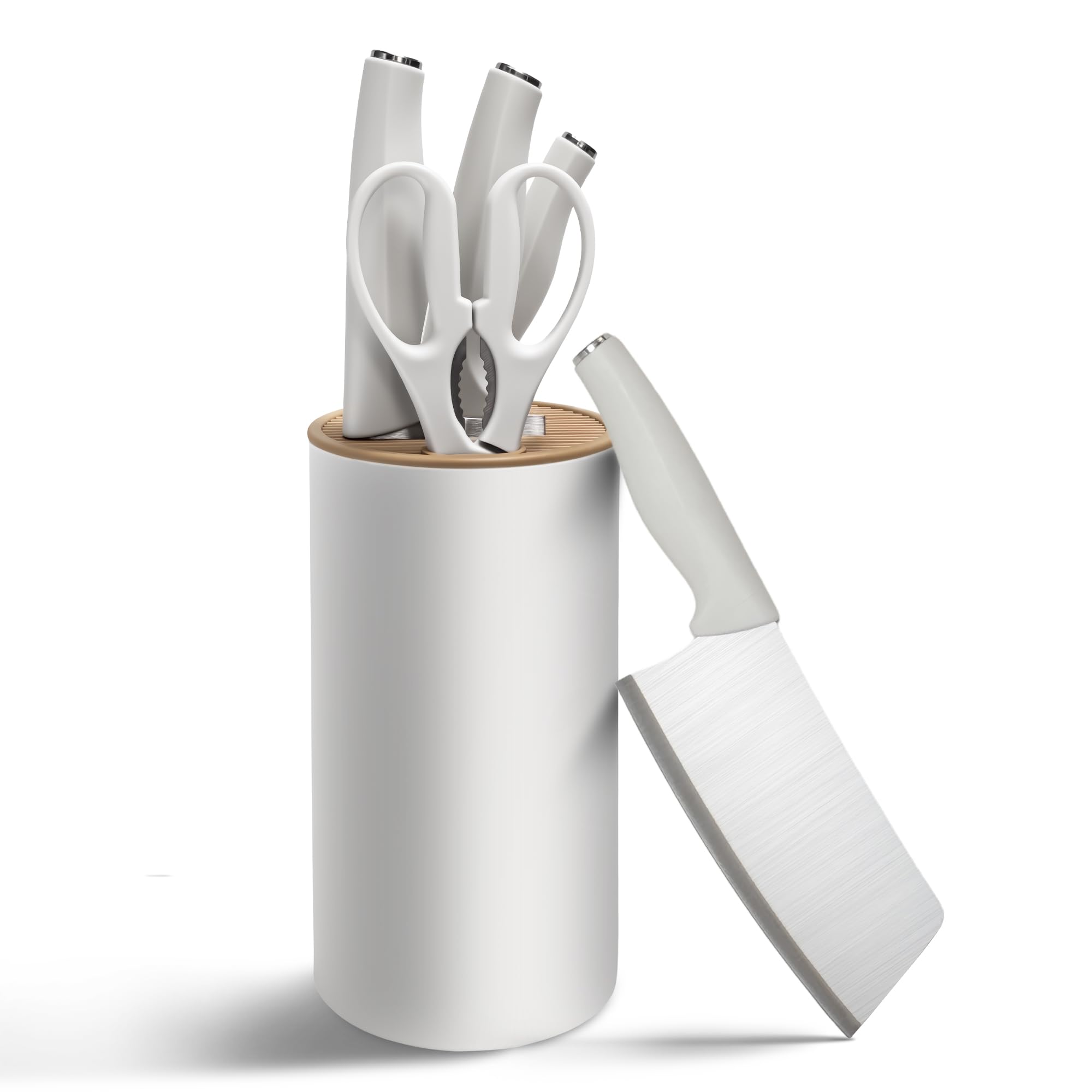 5-Piece Knife Block Set Lightweight Stainless Steel Kitchen Knives Set with Scissor Removable Drain Block Home Apartment New