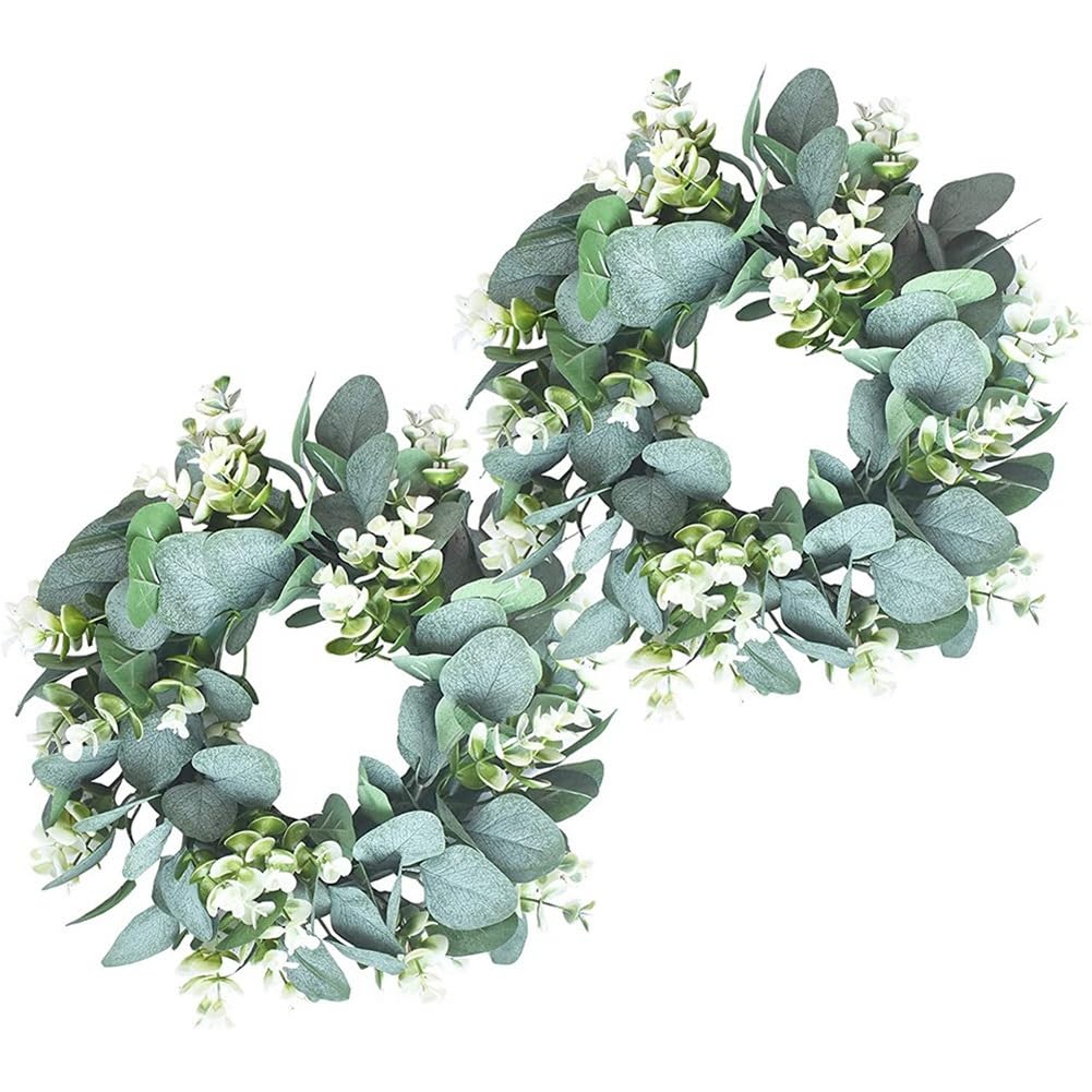 2 Pack Green Eucalyptus Wreath Round Wreath Artificial Wreath Farmhouse Wreath for Door Wall Window,12Inch/PC