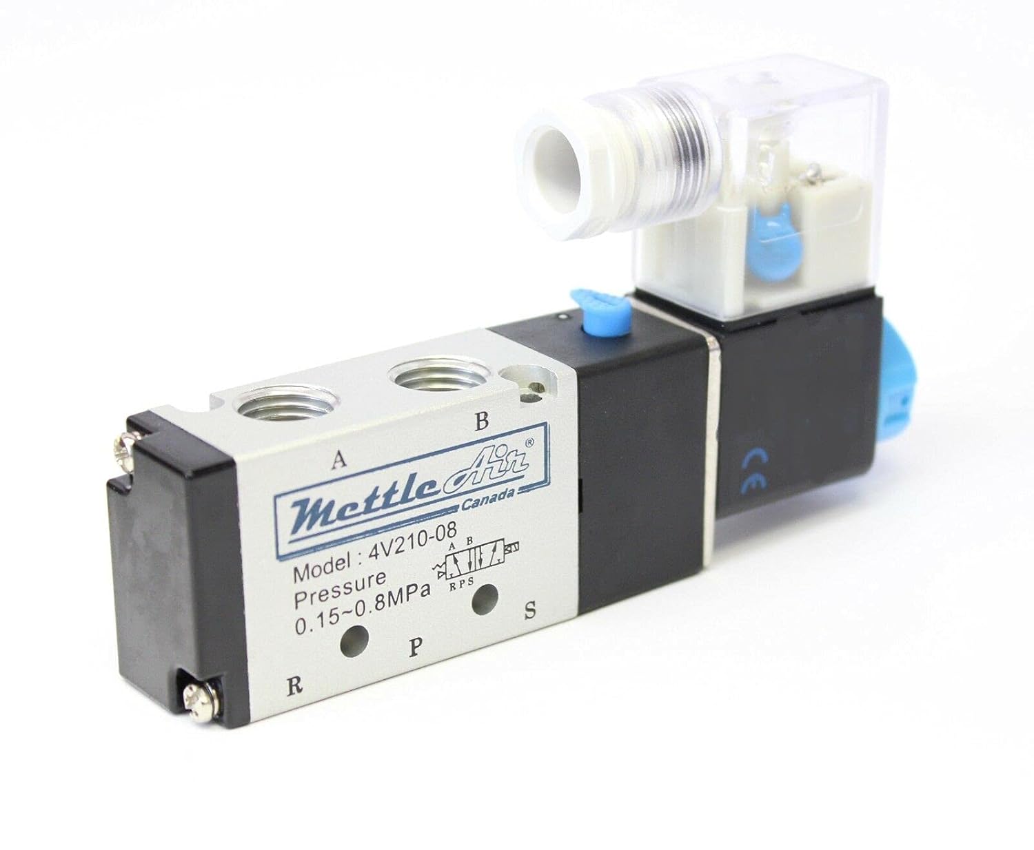 MettleAir 4V21008DC24 Single Solenoid Pneumatic Air Valve, 4 Way, 24V