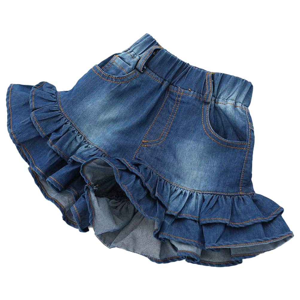 Pantalones cortos de mezclilla para niñas, 2 capas con volantes de encaje para niños, falda de entrenamiento de moda, pantalones cortos para verano, playa, deportes