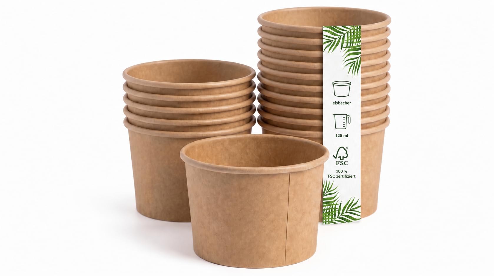 1000 Eisbecher 125 ml | Umweltfreundliche Universal Karton für EIS, Dessert, Fingerfood, Vorspeisen, Snacks I Speisebecher braun unbedruckt rund