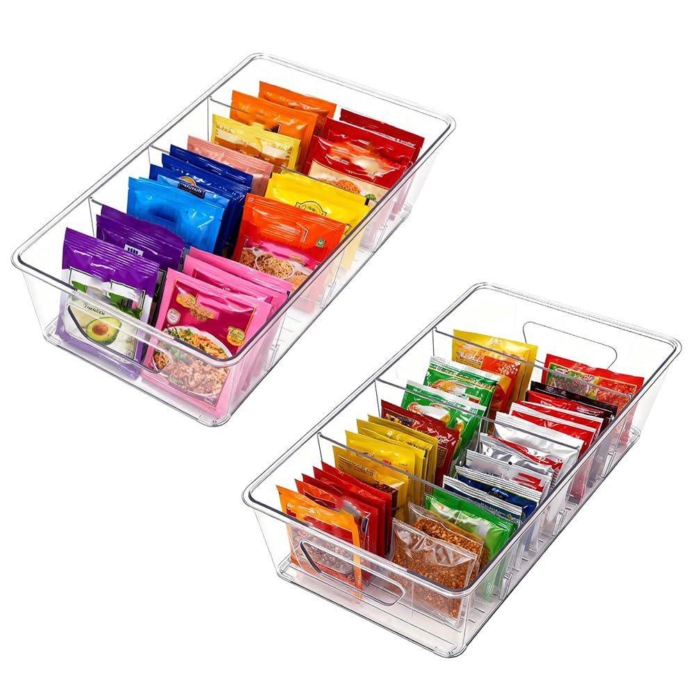 Hndhbfgrt 2 Pcs Seasoning Packet Organizer Seasoning Organizer for Cabinet Ood Storage Organizer Box Detachable Dividers Snacks Spice Packets Organizer for Kitchen, Pantry, Cabinet, Countertop