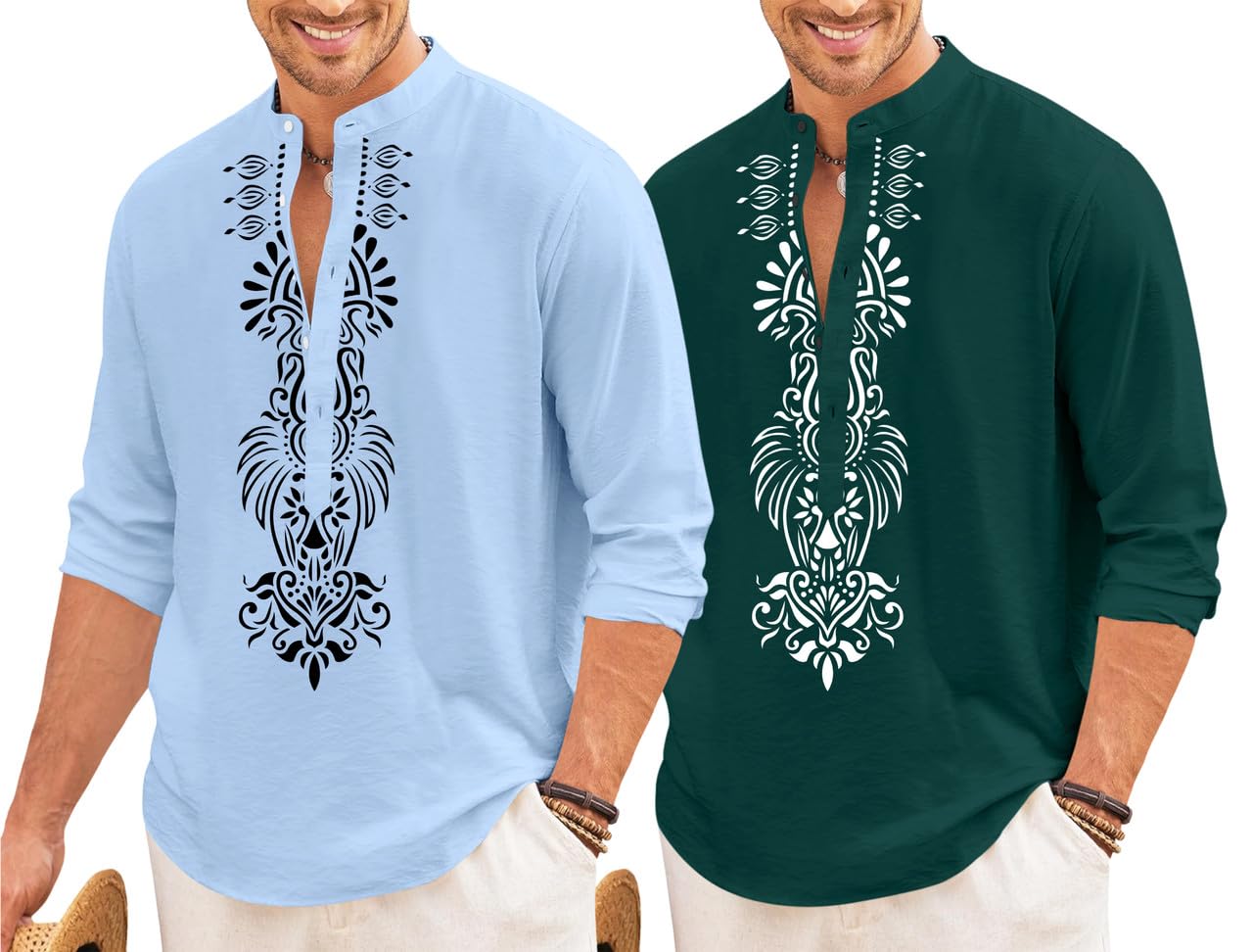 Men’s Combo of Cotton Blend Short Kurta with Stylish Varmala Printed Design | Mandarin Collar | Comfortable Regular Fit | Ideal for Festive, Casual (Pack of 2)-picture-48