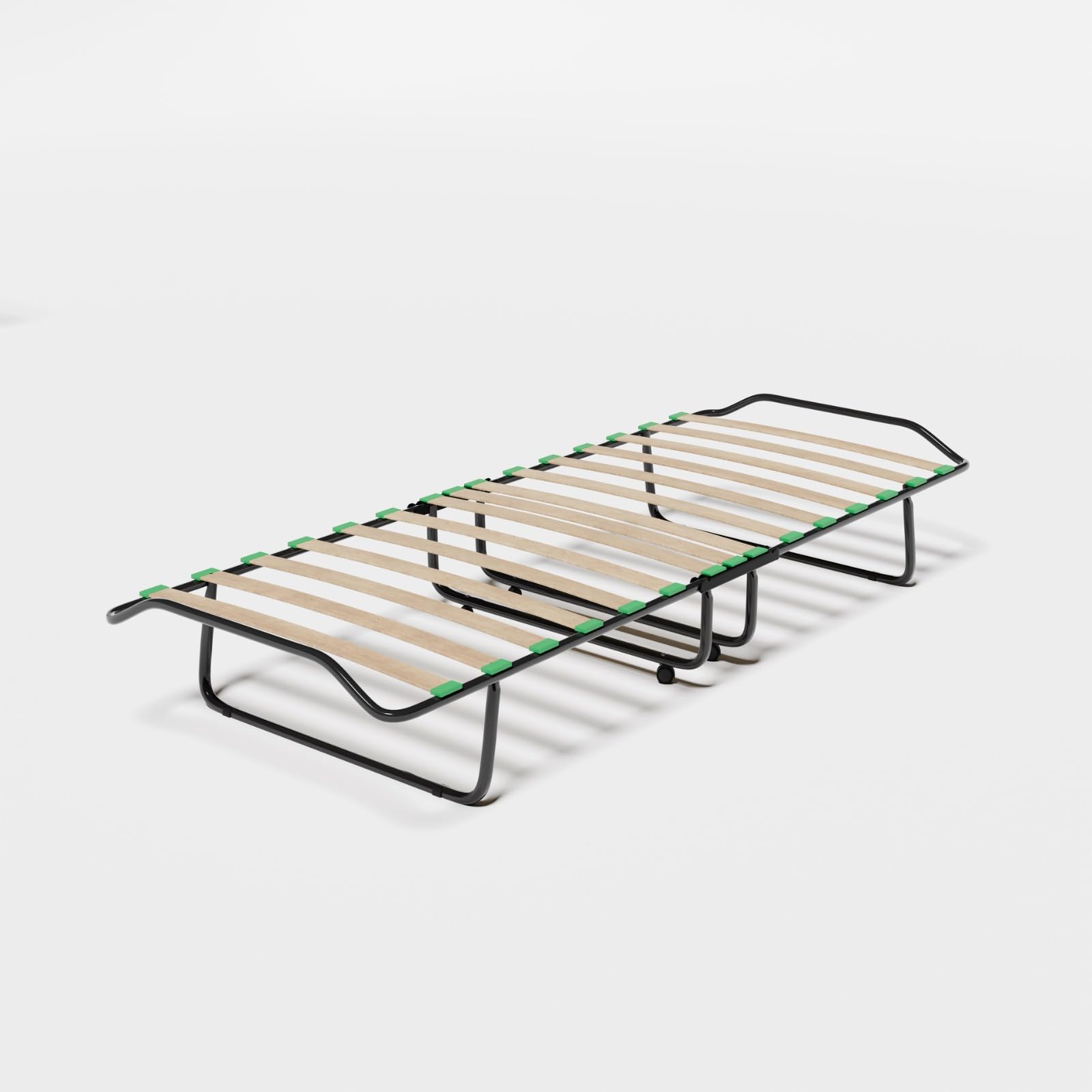 Brandina pieghevole in acciaio a 15 doghe in legno con materasso H6 cm e ruote Letto Pieghevole con Materasso, Struttura in Acciaio 80x190cm a tubolare tondo 25mm