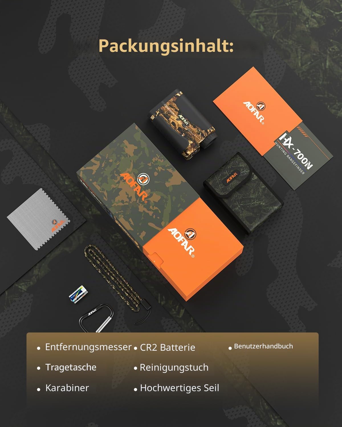 AOFAR HX-700N Laser Entfernungsmesser für Jagd & Golf, 700 Yards Reichweite, 6X Vergrößerung, Distanz- & Geschwindigkeitsmodus, IPX4 wasserdicht, inkl. Batterie & Tragetasche