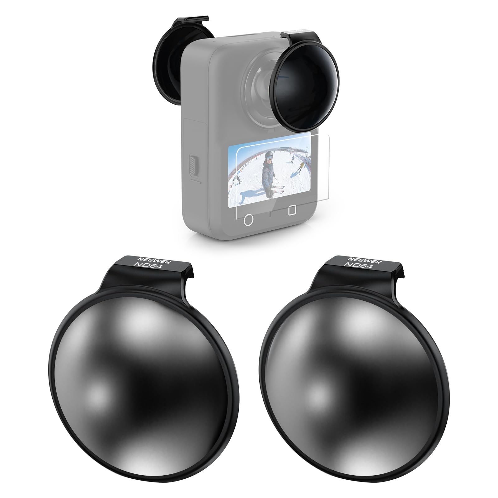 NEEWER Zestaw filtrów ND kompatybilny tylko z DJI Osmo 360, ND64 (6 przystanków) zatrzaskowy wielowarstwowy filtr obiektywu o neutralnej gęstości, akcesoria do kamer akcji z osłoną ekranu, 2 sztuki