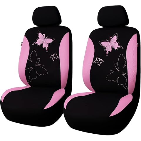 Flying Banner Butterfly car seat Covers ful Set Fashion Universal Lady Woman Female Rear Bench Split Colorized (Pink, 2 Fronts - Lace)