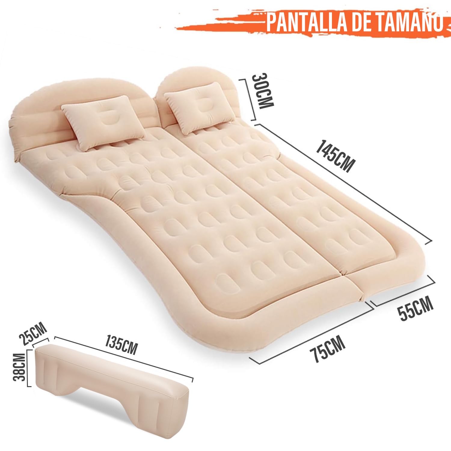 Ergocar Colchoneta SUV MPV Inchable Colchón Camping Cama Inflable Plegable Coche Beige
