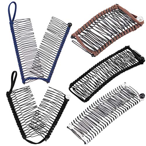 5 Pieces Banana Hair Clips Banana Comb Clincher Comb Stretch Banana Hair Grips No Crease Hair Clips for Natural Curly Thick Wavy Hair Ponytail and Up-do Maker
