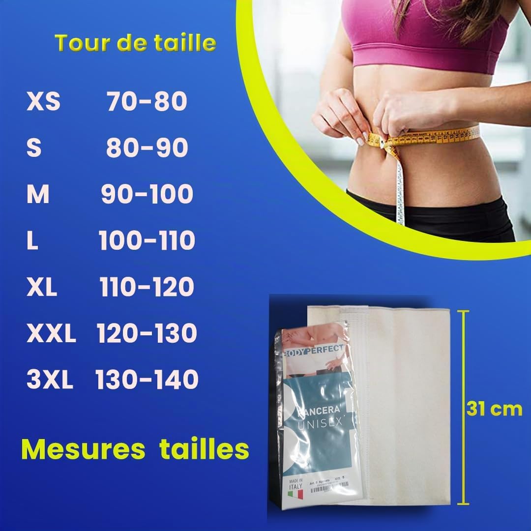 BODYPERFECT Ceinture lombaire chauffante Laine Abdominale Homme Femme Gaine ventre plat SMALL