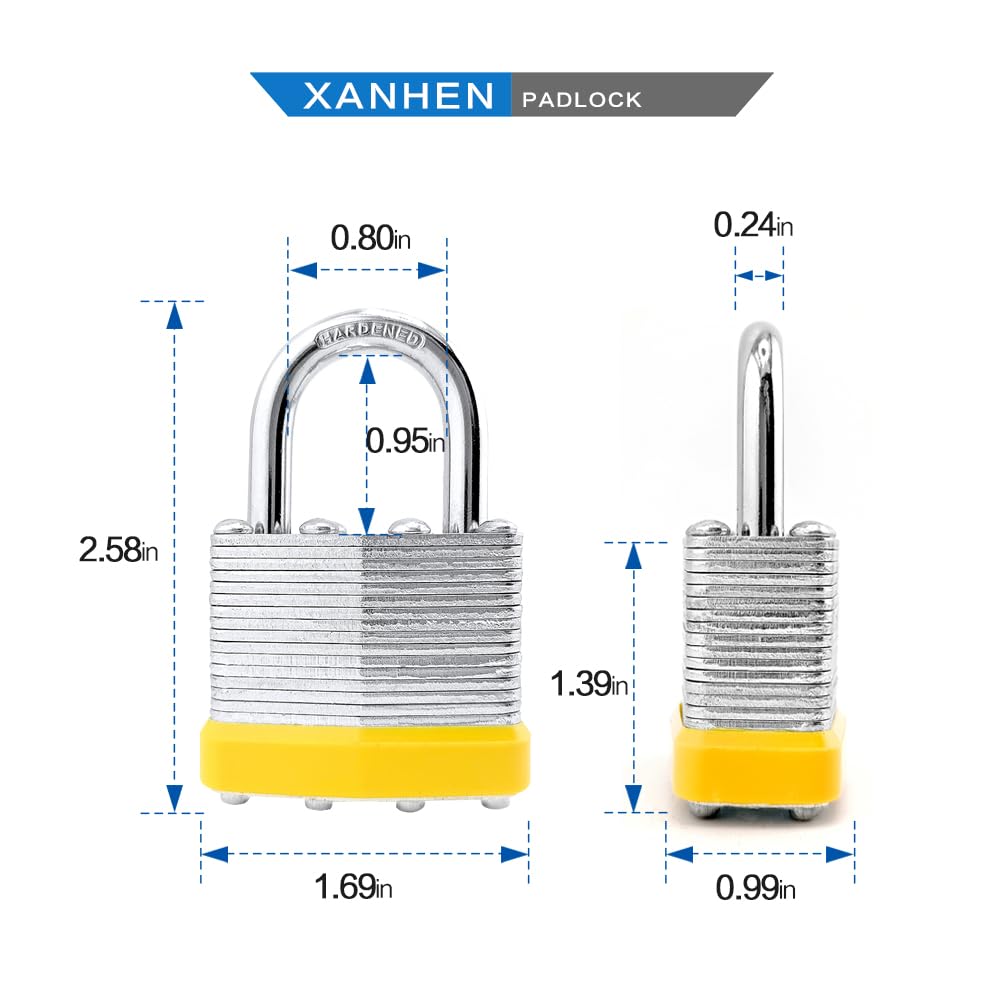 XanHen Keyed Alike Laminated Steel Padlocks with Normal Shackle for Sheds, Fences & Lockers (12-Pack)