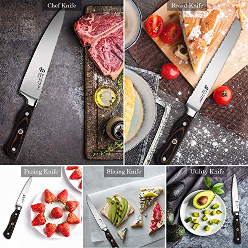 TUO Kitchen Knife Set - 6 Pcs Knife Set - German Stainless Steel Cutlery - G10 Ergonomic Handle - Legacy Series with Gift Box
