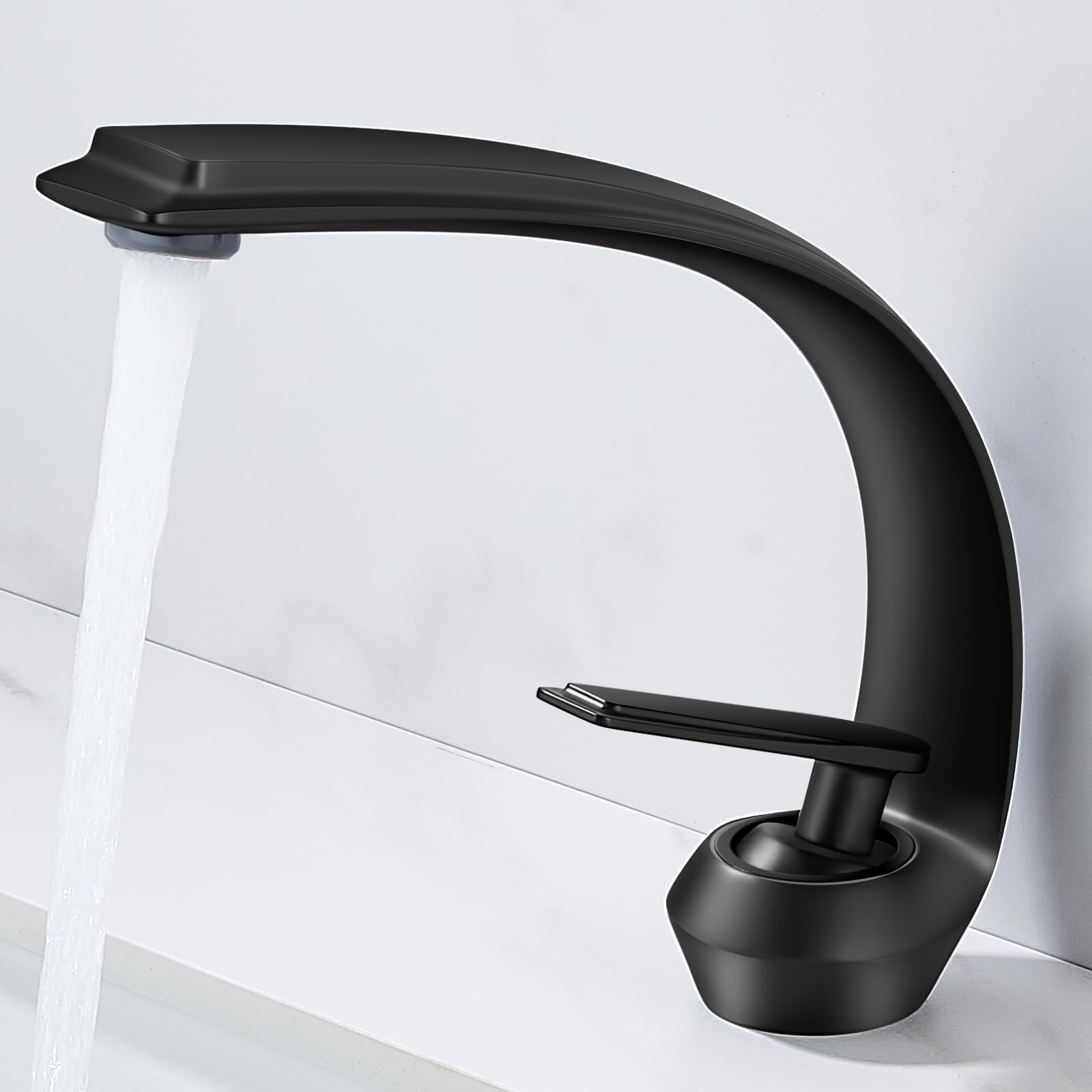Borlon Black Bathroom Faucets for Sink 1 Hole, Brass Single Handle ...