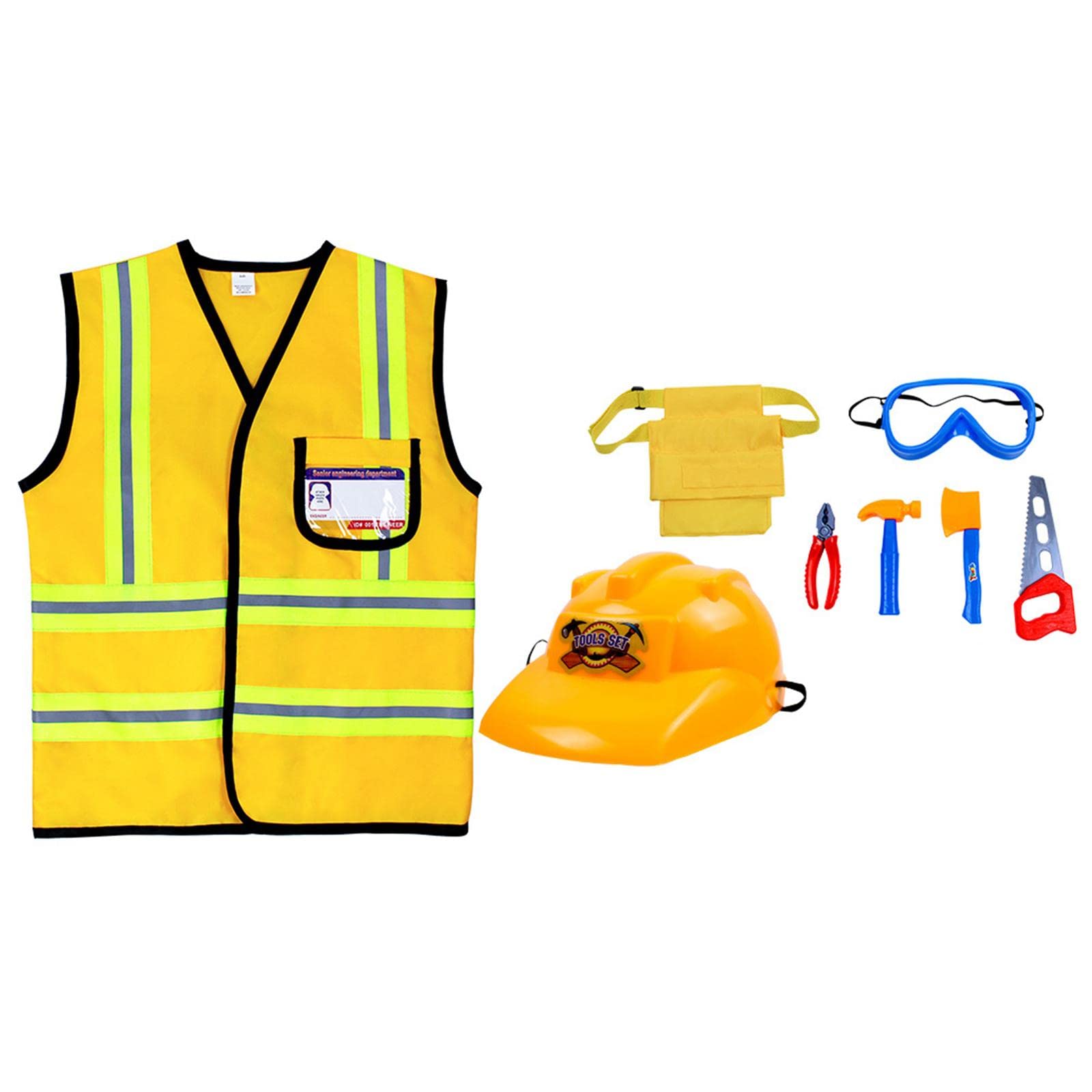 Kinder Kostüm Set Cosplay Uniform Verkleidung Rolle Feuerwehrmann Polizei Bauarbeiter mit Langlebigem Polyester Hut Und Rollenspiel Zubehör für, 0062