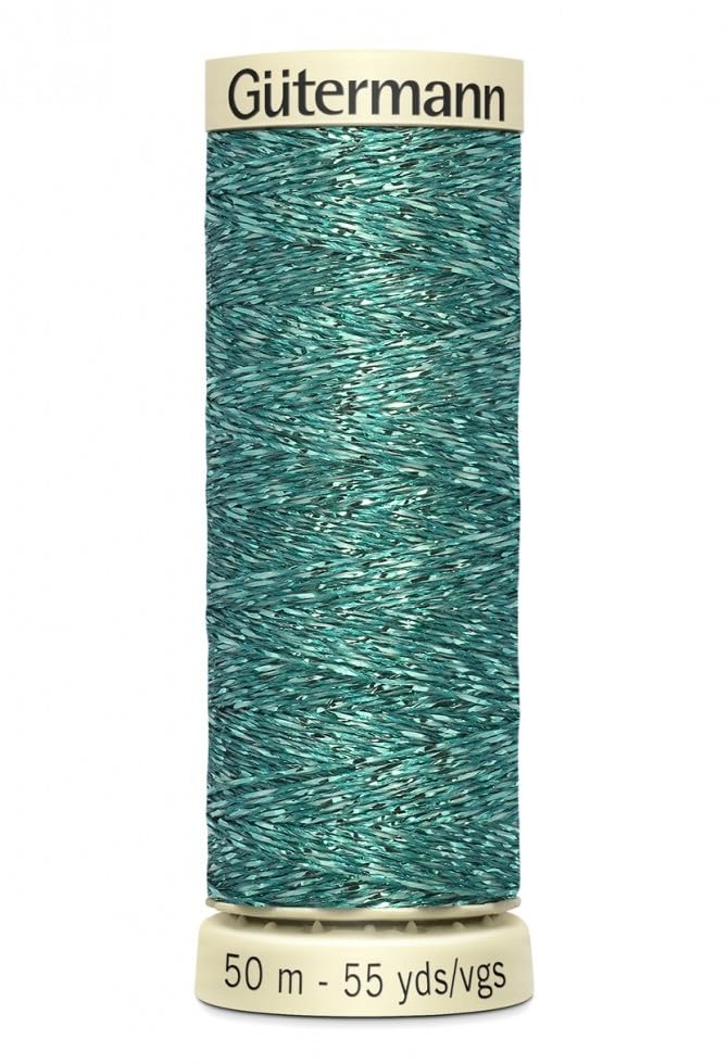 Hilo de coser Gutermann con efecto metálico, 50 m, color Aqua (235), cada unidad