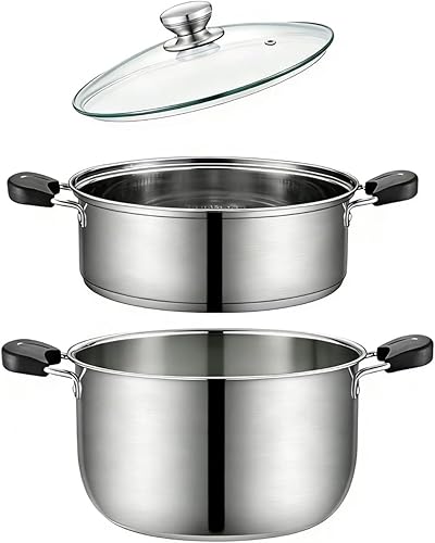 Vaporizador de 3.4 cuartos de galón para cocinar, ollas de vapor de acero inoxidable con cesta de vapor para verduras, tapa de vidrio, olla