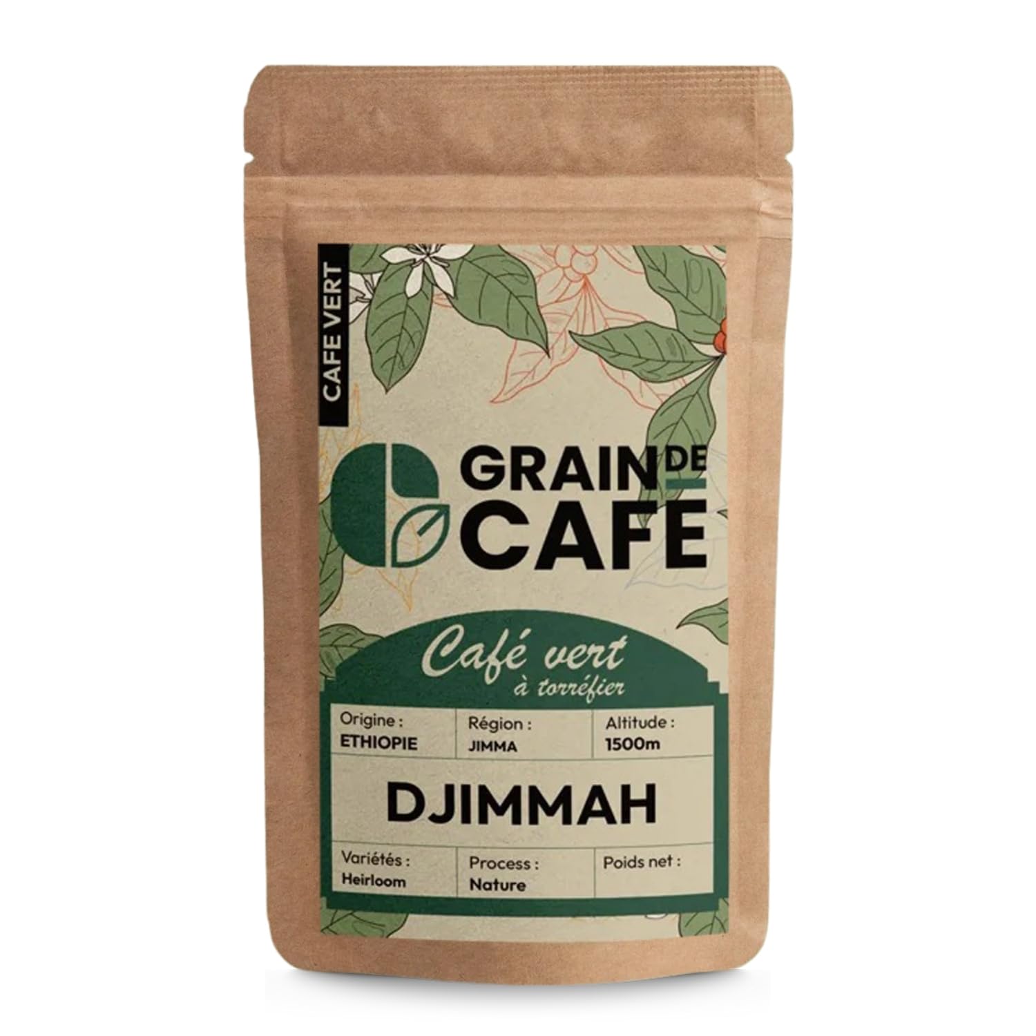 Graindecafé – Café Vert Éthiopie Djimmah G5 1kg | 100% Arabica Naturel Non Torréfié | De Forêt À Torréfier Soi-Même | Notes De Moka Et Épices | Idéal Machine À Grain Une Fois Torréfié
