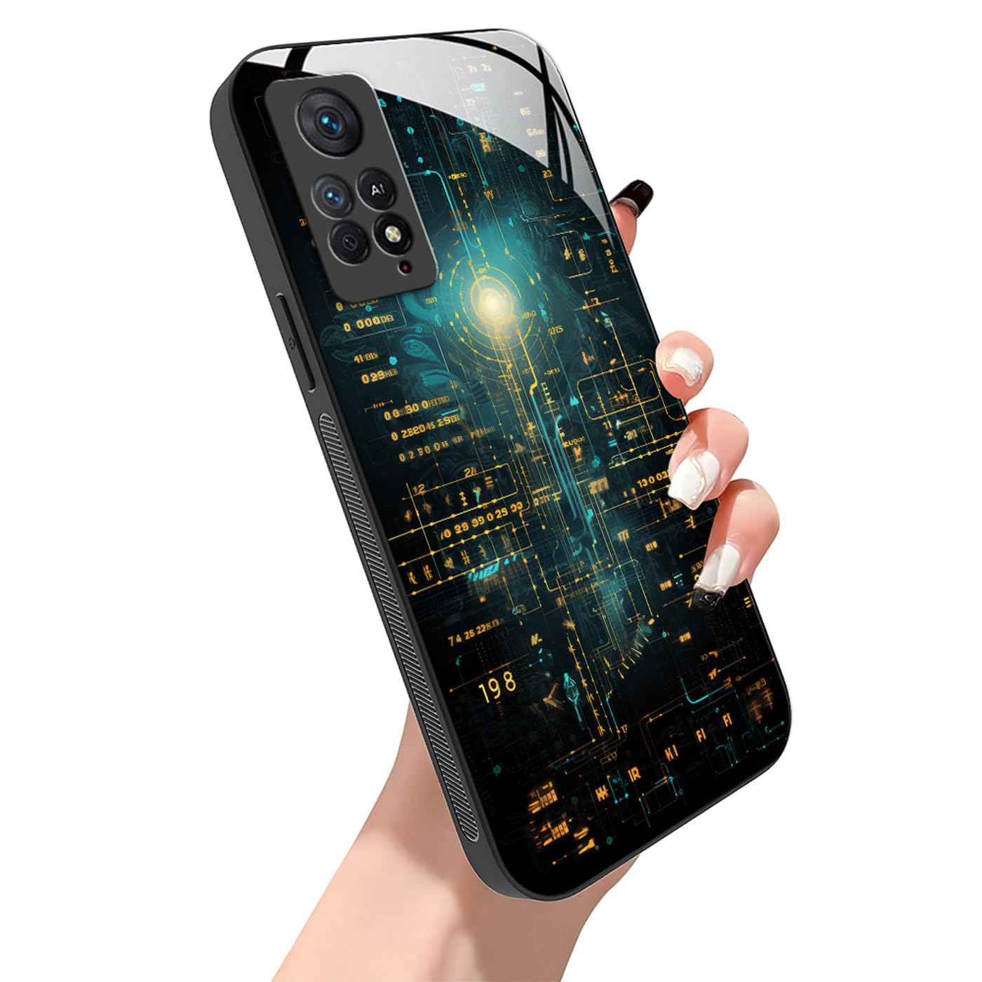 Coque Xiaomi Redmi Note 11 Pro Plus 5G Motif Abstrait Géométrique Arrière Verre Antichoc Cyberpunk