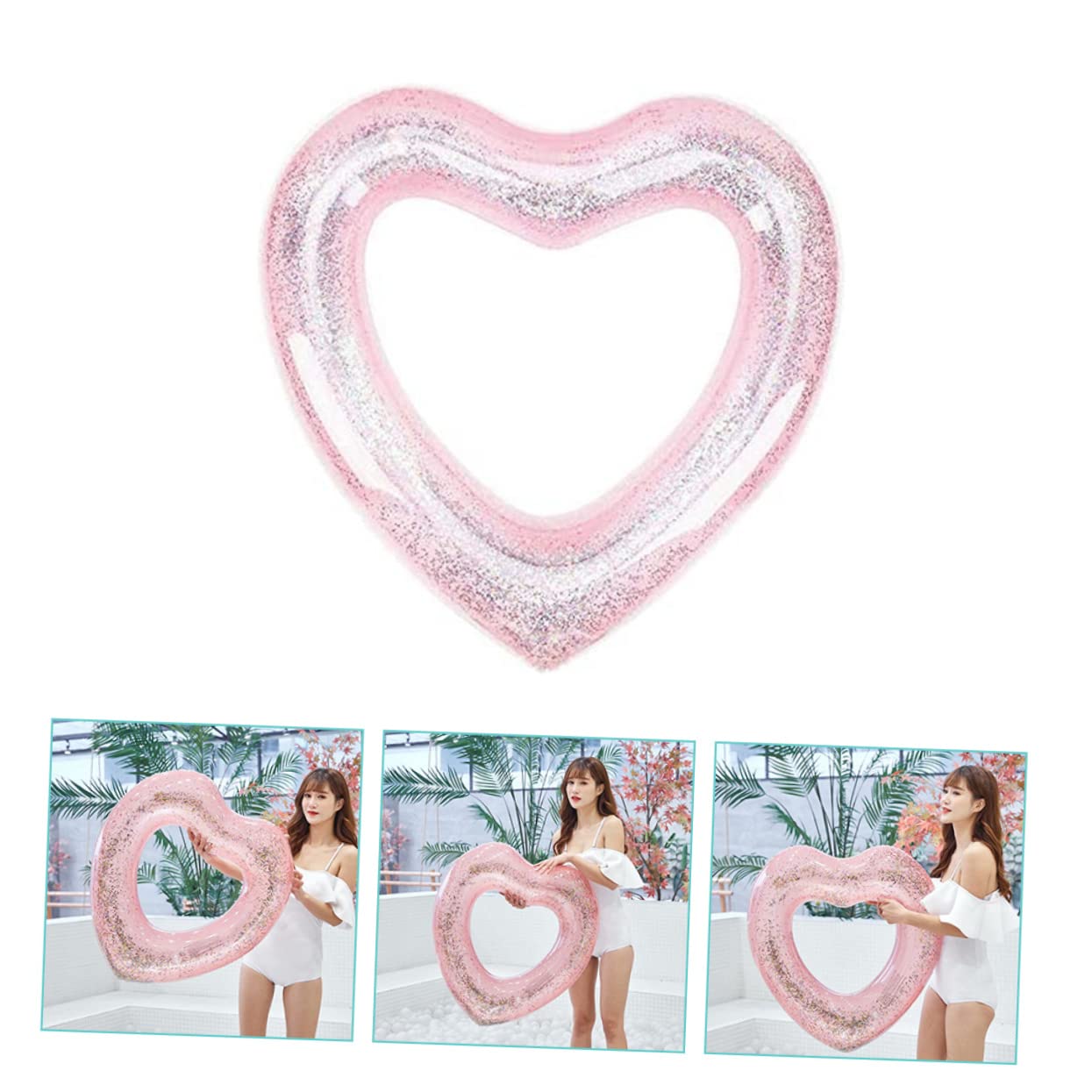 Toddmomy Lightweight Portable Glitter Heart Pool Float Perfect for Outdoor Swimming