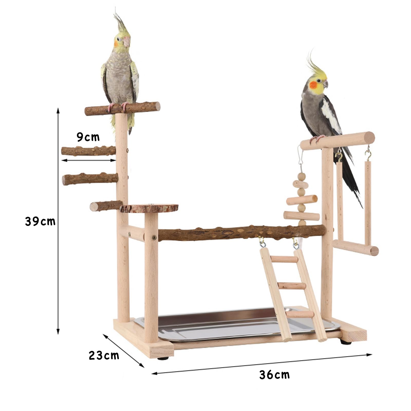 Parco Giochi Per Pappagalli In Legno Naturale - 4 Livelli Con Altalena E Scale, 94,5 Cm